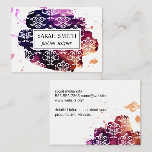 Stijlvol Damaserpatroon, expressief Visitekaartje (Voorkant / Achterkant)
