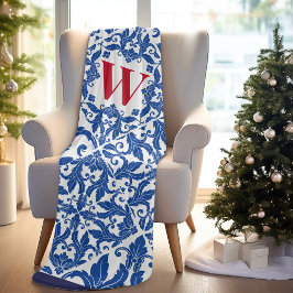 Stijlvol  damast navy Blue monogram Fleece Deken