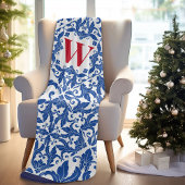 Stijlvol  damast navy Blue monogram Fleece Deken