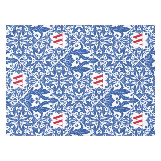 Stijlvol  damast navy Blue monogram Tafelkleed (Voorkant (Horizontaal))