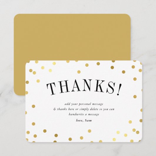 STIJLVOL DANK U schattige gouden confetti vlekken Kaart (Voorkant / Achterkant)