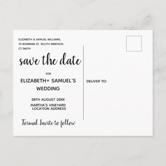 Stijlvol De datum opslaan Wit Aangepaste foto Over Aankondigingskaart (Achterkant)