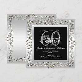 Stijlvol decoratief zilver 60e huwelijksjubileum kaart