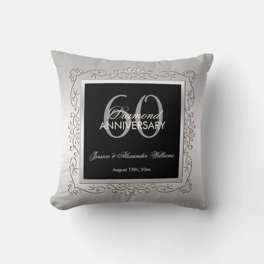 Stijlvol decoratief zilver 60th Wedding Jubileum Kussen (Voorkant)