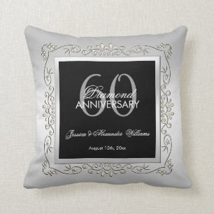 Stijlvol decoratief zilver 60th Wedding Jubileum Kussen