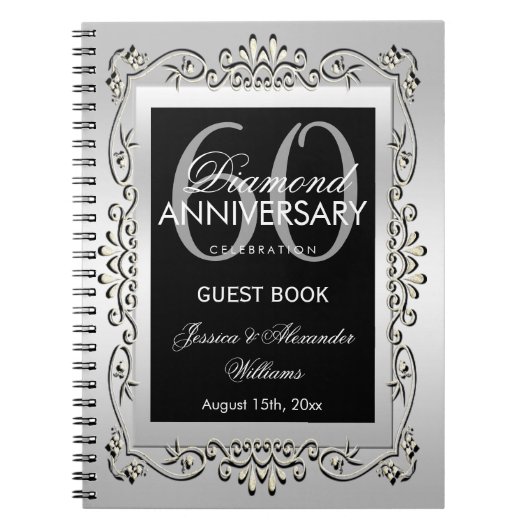 Stijlvol decoratief zilver 60th Wedding Jubileum Notitieboek (Voorkant)