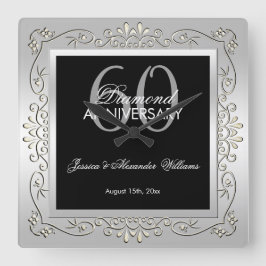 Stijlvol decoratief zilver 60th Wedding Jubileum Vierkante Klok