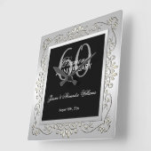 Stijlvol decoratief zilver 60th Wedding Jubileum Vierkante Klok (Hoek)
