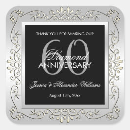 Stijlvol decoratief zilver 60th Wedding Jubileum Vierkante Sticker