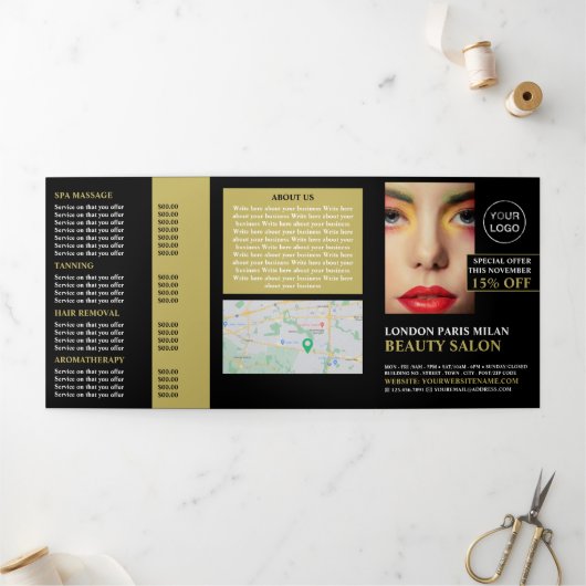 Stijlvol design, Beauty Salon Tri-Fold Flyer Drieluik Uitnodiging (Buitenkant)
