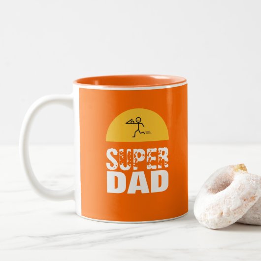Stijlvol design "SUPER DAD", persoonlijke wensen Tweekleurige Koffiemok (Met donut)