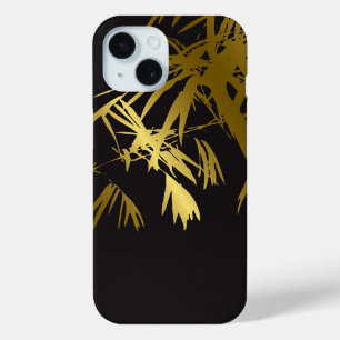 Stijlvol dGolden bamboe laat Zen op zwart modern iPhone 15 Case
