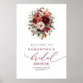 Stijlvol dieprood herfst bruiloftsshower welkomstb poster (Voorkant)