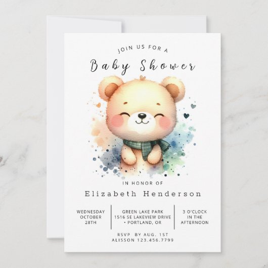 Stijlvol digitaal Beer Baby shower Kaart (Voorkant)
