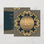 Stijlvol dinerfeest Monogram Teal Goud Uitnodiging (Voorkant / Achterkant)