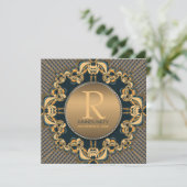Stijlvol dinerfeest Monogram Teal Goud Uitnodiging (Staand voorkant)