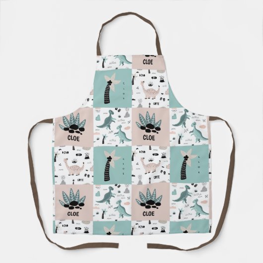 Stijlvol Dinosaur Block Pattern met Custom Name Ap Schort (Voorkant)