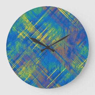 Stijlvol Distress Plaid Check Blauw, groen, geel Grote Klok