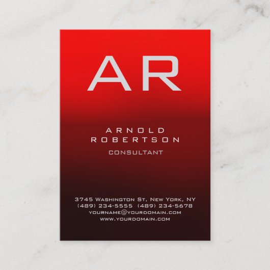 Stijlvol Donker Rood Matig Monogram Visitekaartje (Voorkant)