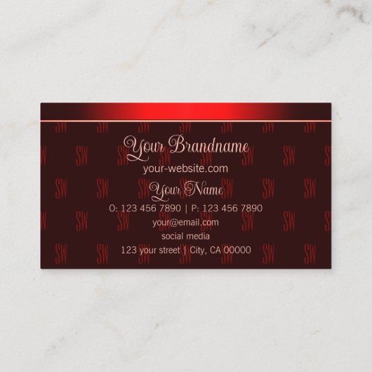 Stijlvol Donker Rood met Monogram Professional Mod Visitekaartje (Achterkant)
