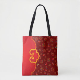 Stijlvol Donker Rood Ruyi Lucky Symbol 福 Konijnen  Tote Bag