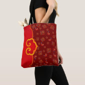 Stijlvol Donker Rood Ruyi Lucky Symbol 福 Konijnen Tote Bag (Dichtbij)