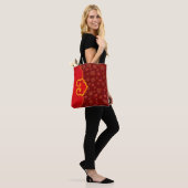 Stijlvol Donker Rood Ruyi Lucky Symbol 福 Konijnen Tote Bag (Op model)