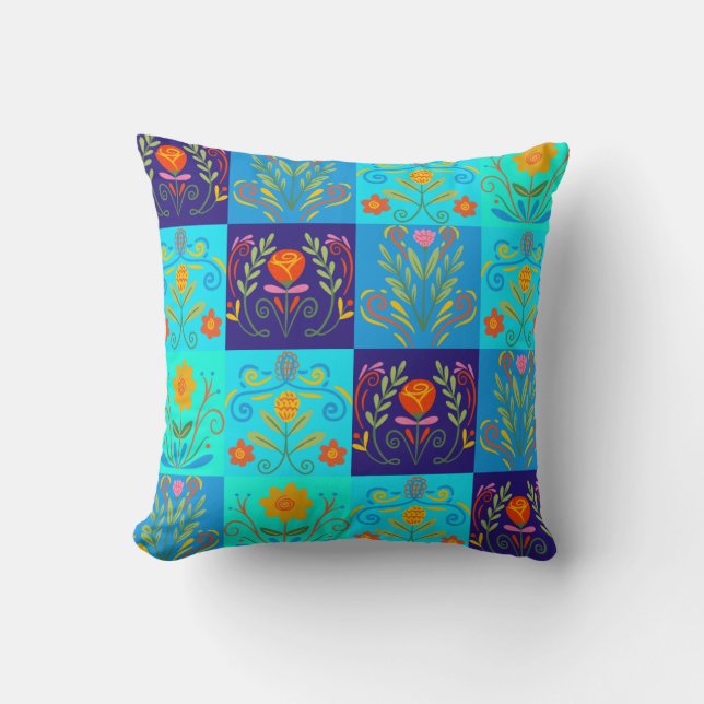 Stijlvol, donkerblauw, groen Sierkussen (Voorkant)