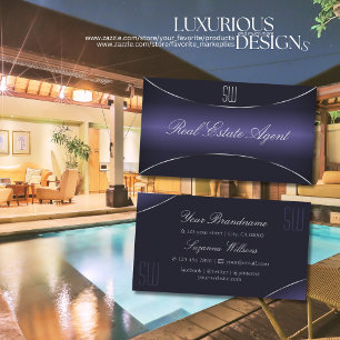 Stijlvol Donkerblauw met Zilverrand Rand en Monogr Visitekaartje