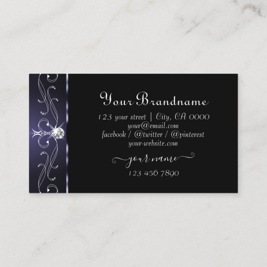 Stijlvol donkerblauw  monogram aan de witte grenze visitekaartje (Achterkant)