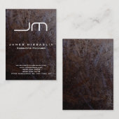 Stijlvol donkerbruin hout — witte monogram visitekaartje (Voorkant / Achterkant)