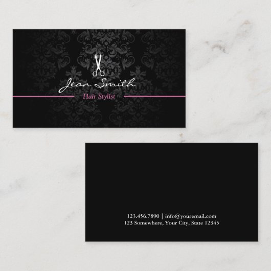 Stijlvol, donkerder, Damask Hair Stylist Visitekaa Visitekaartje (Voorkant / Achterkant)
