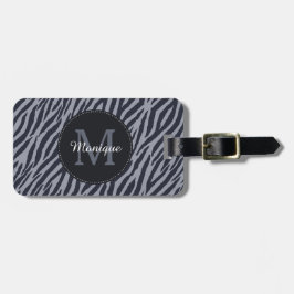 Stijlvol donkergrijze zebra Afdrukmonogram en naam Bagagelabel