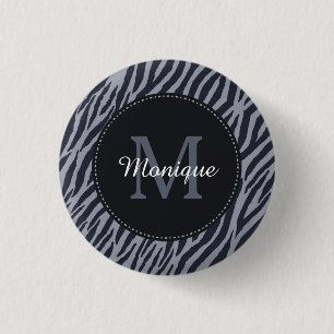 Stijlvol donkergrijze zebra Afdrukmonogram en naam Ronde Button 3,2 Cm