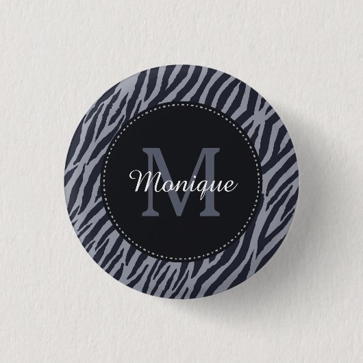 Stijlvol donkergrijze zebra Afdrukmonogram en naam Ronde Button 3,2 Cm (Voorkant)