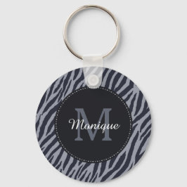 Stijlvol donkergrijze zebra Afdrukmonogram en naam Sleutelhanger