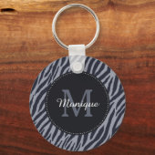 Stijlvol donkergrijze zebra Afdrukmonogram en naam Sleutelhanger (Voorkant)
