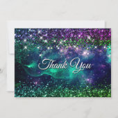 Stijlvol donkergroen paarse faux glitter monogram bedankkaart (Voorkant)