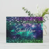 Stijlvol donkergroen paarse faux glitter monogram bedankkaart (Staand voorkant)