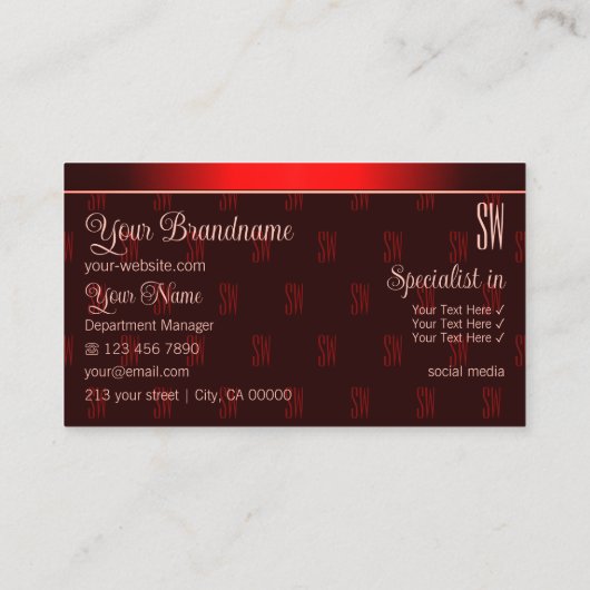 Stijlvol Donkerrood met Initialen Professional Mod Visitekaartje (Achterkant)
