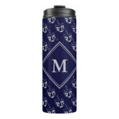 Stijlvol DREIDEL Monogram Blauw Grijs Thermosbeker (Voorkant)