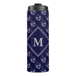 Stijlvol DREIDEL Monogram Blauw Grijs Thermosbeker