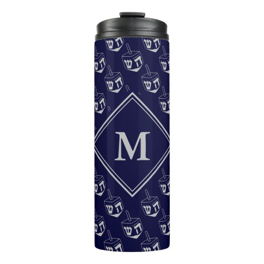 Stijlvol DREIDEL Monogram Blauw Grijs Thermosbeker (Voorkant)