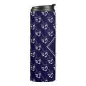 Stijlvol DREIDEL Monogram Blauw Grijs Thermosbeker (Gedraaid links)