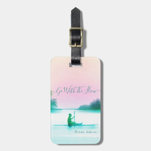 Stijlvol driekleboarding SUP Roze Blue Seascape Bagagelabel (Voorkant verticaal)