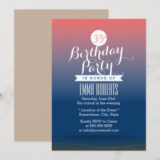 Stijlvol driekleurenthema Birthday Party Kaart (Voorkant / Achterkant)