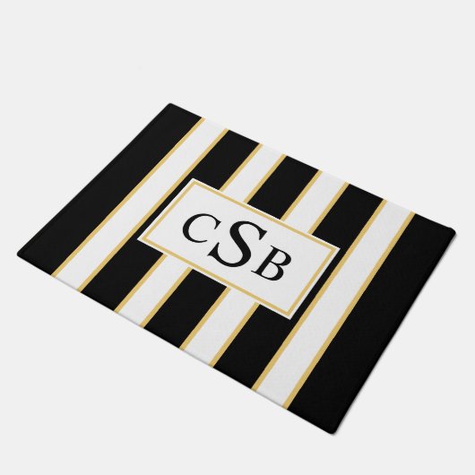 Stijlvol drielettermonogram| Zwart wit streep Deurmat (Schuin)