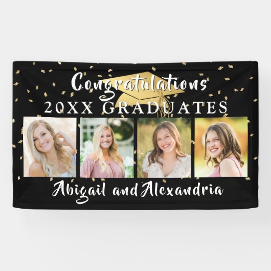 Stijlvol dubbel Afstuderen Afstudeerder 4 Foto Spandoek (Horizontaal)