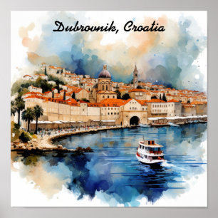 Stijlvol Dubrovnik Kroatië Aquarel Schilderij Poster
