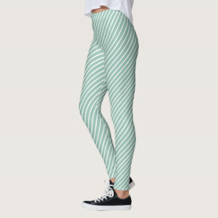 Stijlvol Duck Egg Blauwe Diagonaal Gestreepte Oefe Leggings